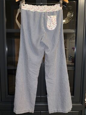 Eloise Women’s Navy Stripe Pajama Pants with Floral Trim